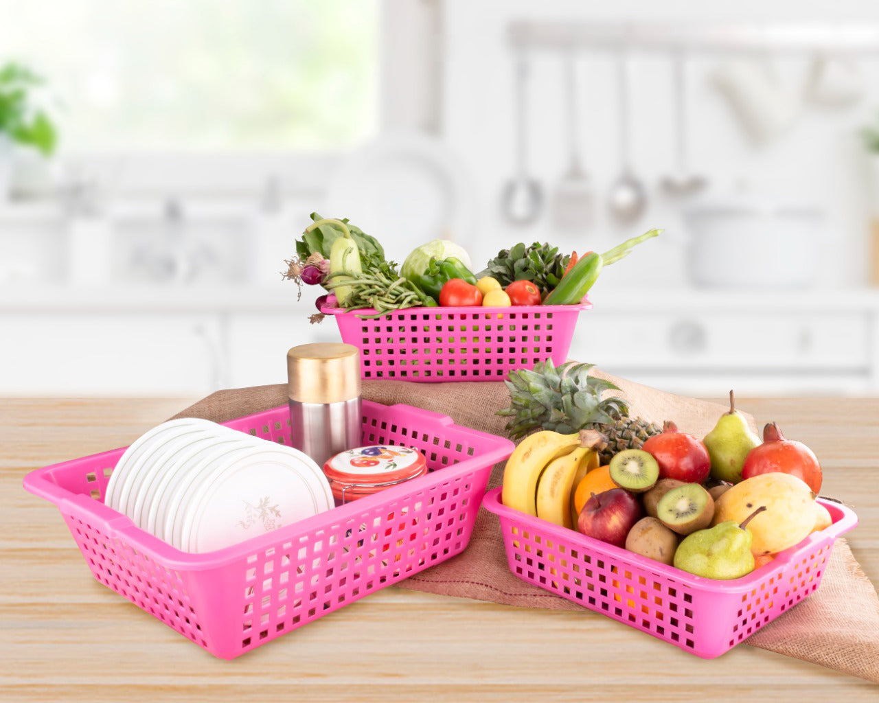 Plastic Multiple Size Cane Fruit Baskets (3 Size Large, Medium, Small) - Springkart 