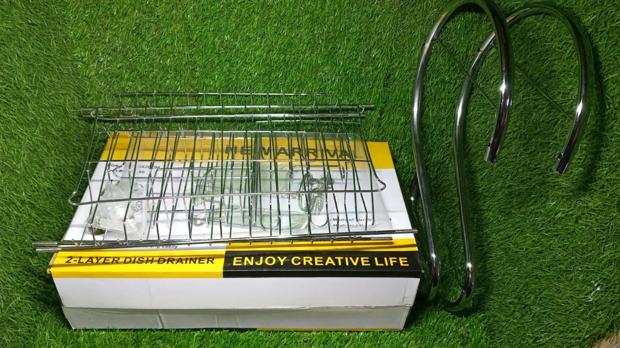 Stainless Steel 2 Layer Kitchen Dish Rack / Plate Cutlery Stand - Springkart 