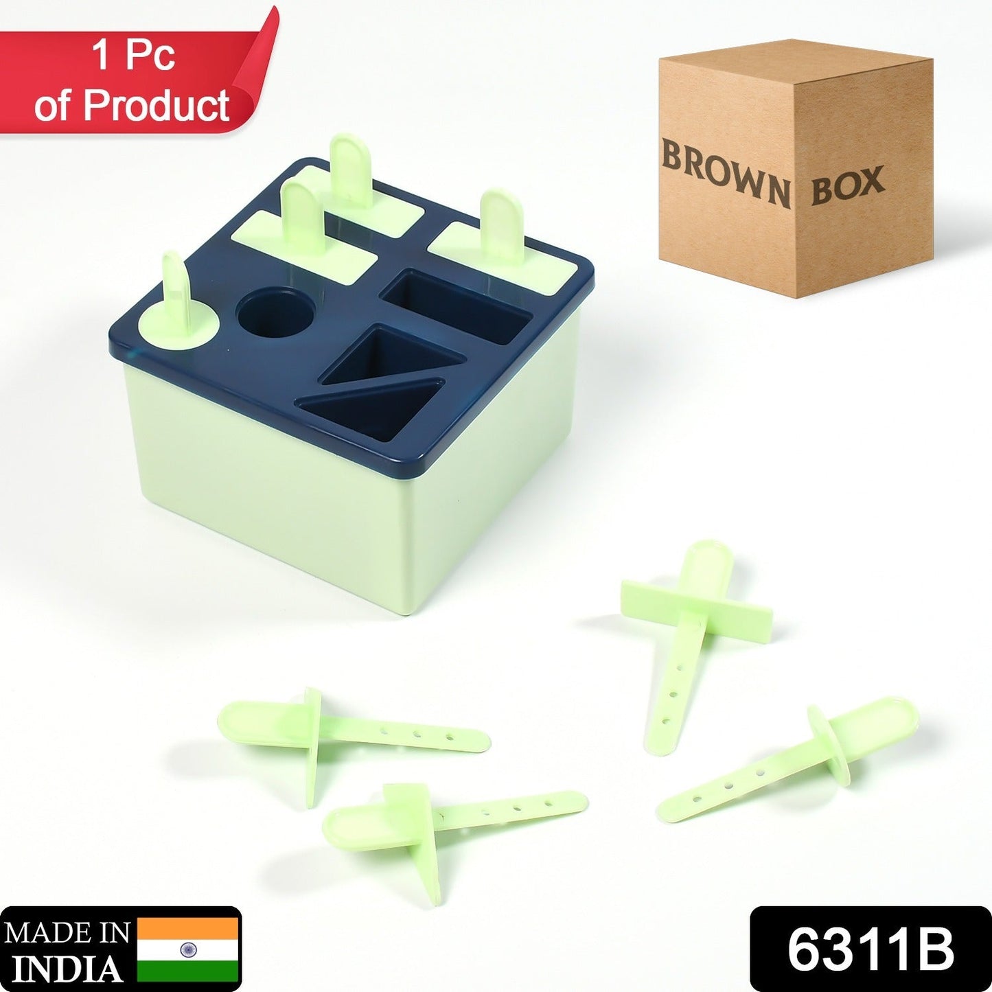 Plastic Kulfi Mold, Kulfi Molds 8 pcs Tray Ice Cream Mold Reusable Frozen Kulfi Maker Popsicle Sticks Lolly Ice Popsicle Candy Mold for Children Pista Color (Brown Box) - Springkart 