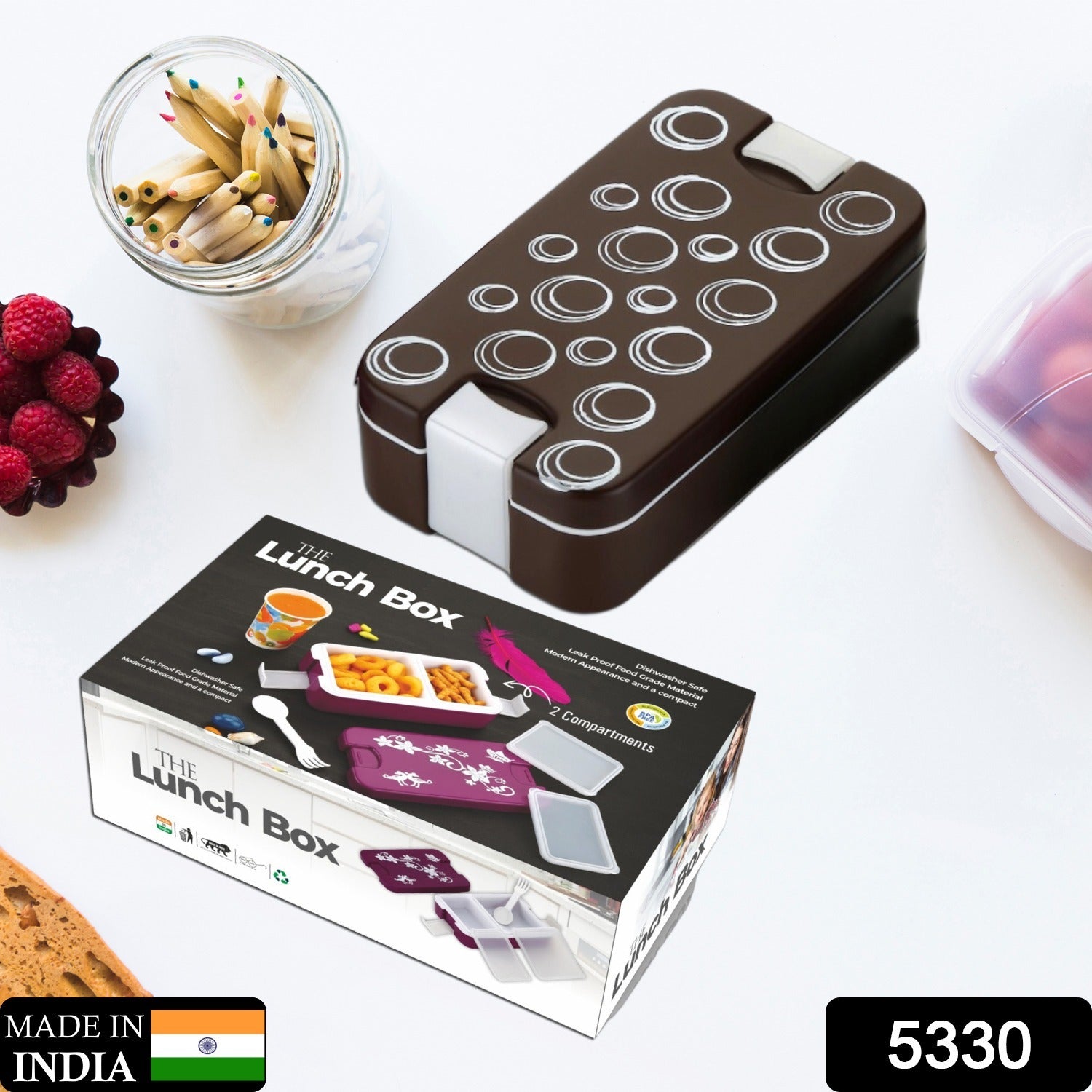 Airtight Lunch Box - 2 Compartment, Leak-Proof, Food-Grade Material, Modern Compact Design with Spoon - Springkart 