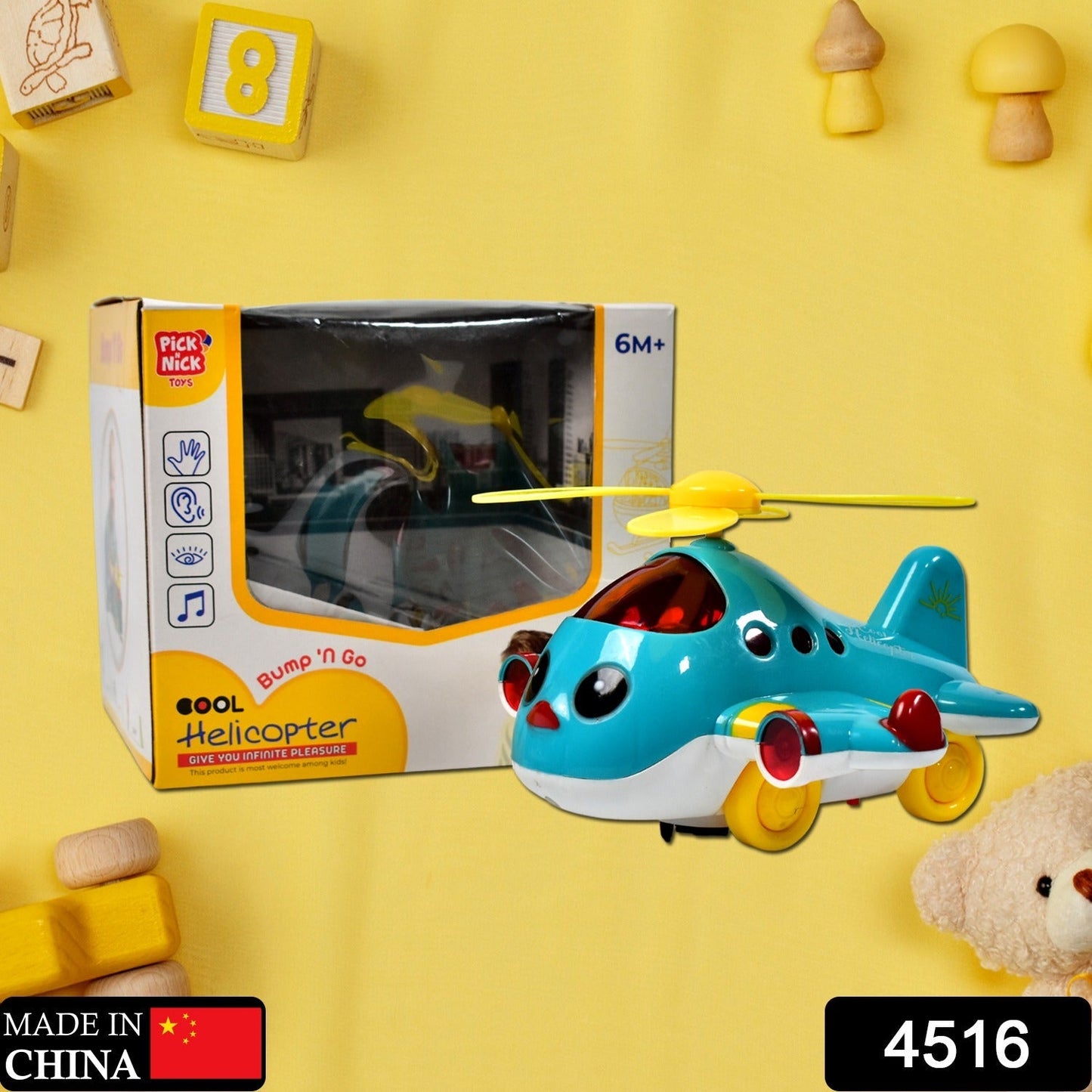 Helicopter Airplane Musical Toy - Electronic Moving Plane with Lights, for 6-18 Months, Encourages Crawling - Springkart 