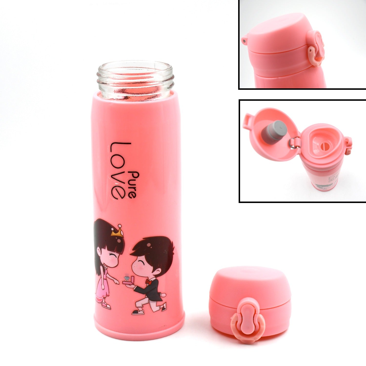 Pure Love outdoor sport water bottle 500ml leak proof BPA-free for travel cold and hot water glass water bottle with daily water intake for gym and children, Fridge, for Home, Office, School (MOQ :- 80 Pc) - Springkart 