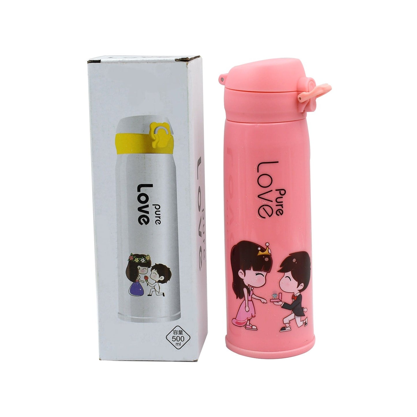 Pure Love outdoor sport water bottle 500ml leak proof BPA-free for travel cold and hot water glass water bottle with daily water intake for gym and children, Fridge, for Home, Office, School (MOQ :- 80 Pc) - Springkart 