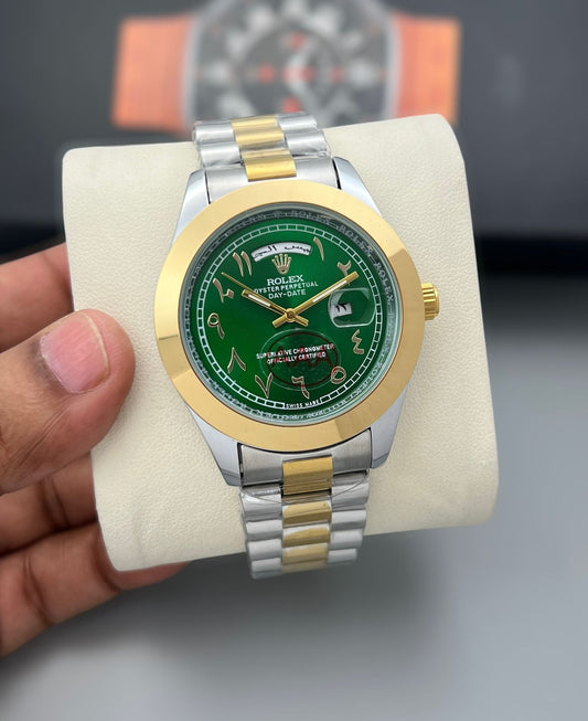 Rolex Stainless Steel Day to Day Men's Arab Number Green Dial watch