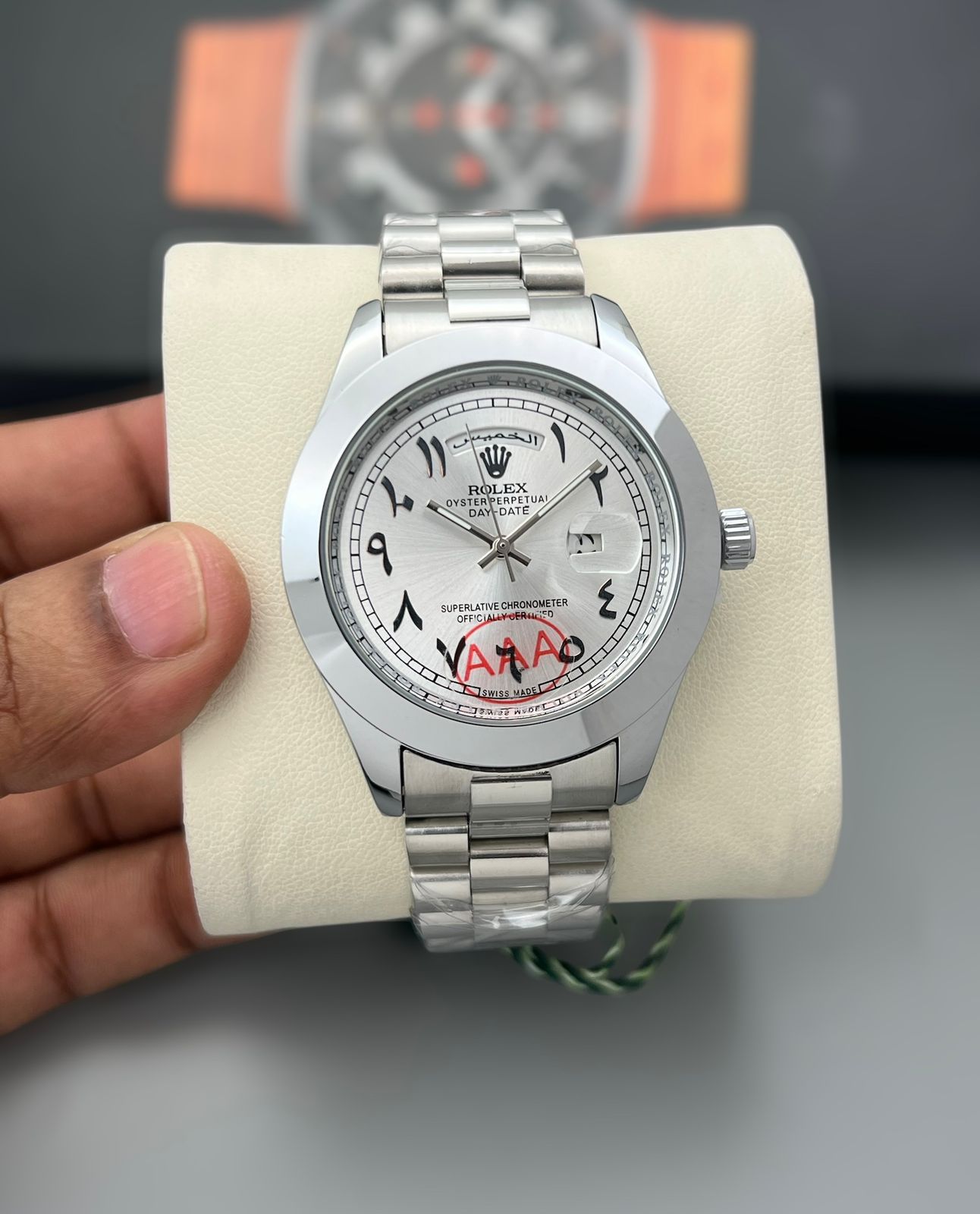 Rolex Stainless Steel Day to Day Men's Arab Number White Dial watch