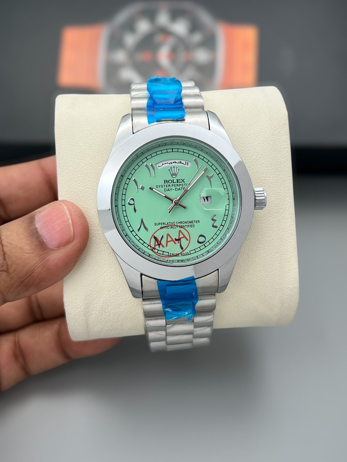 Rolex Stainless Steel Day to Day Men's Arab Number Green Dial watch