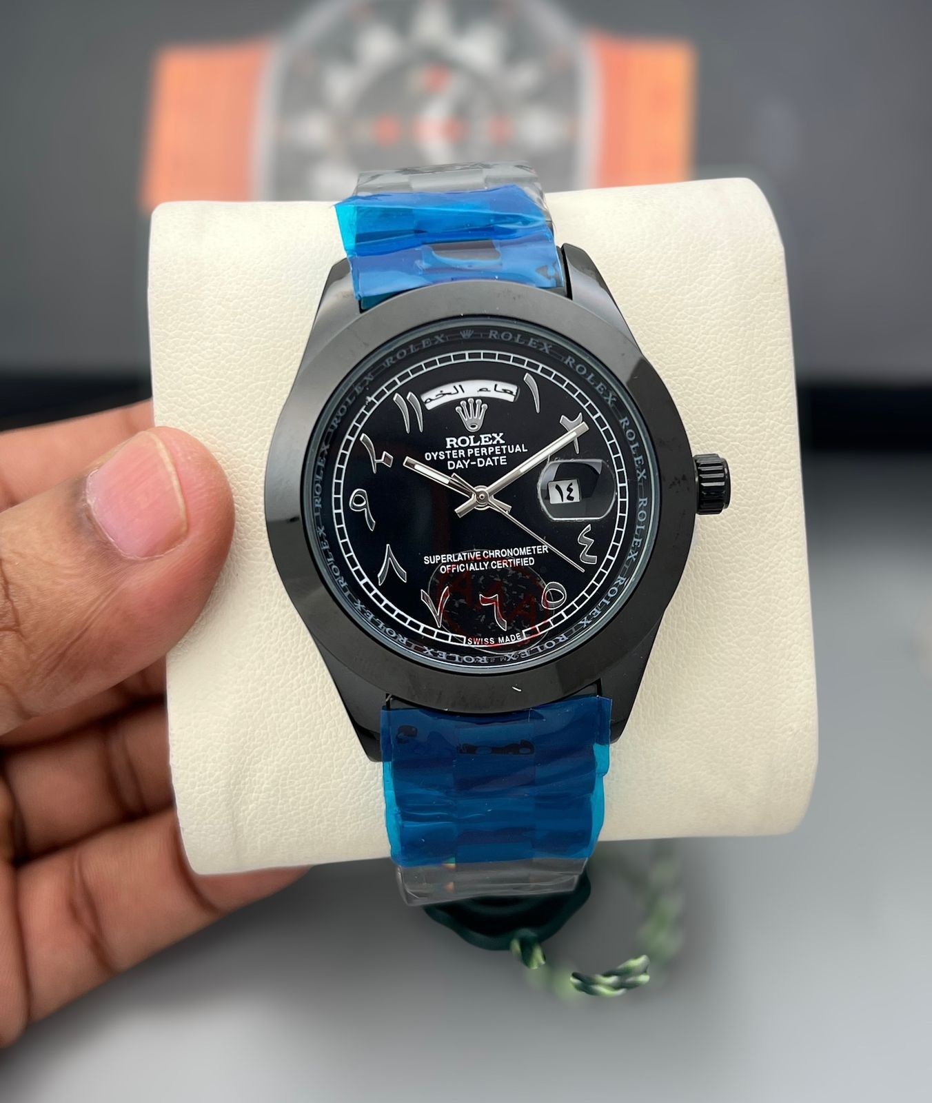 Rolex Stainles Steel Day to Day Arabi Men's Black Dial watch