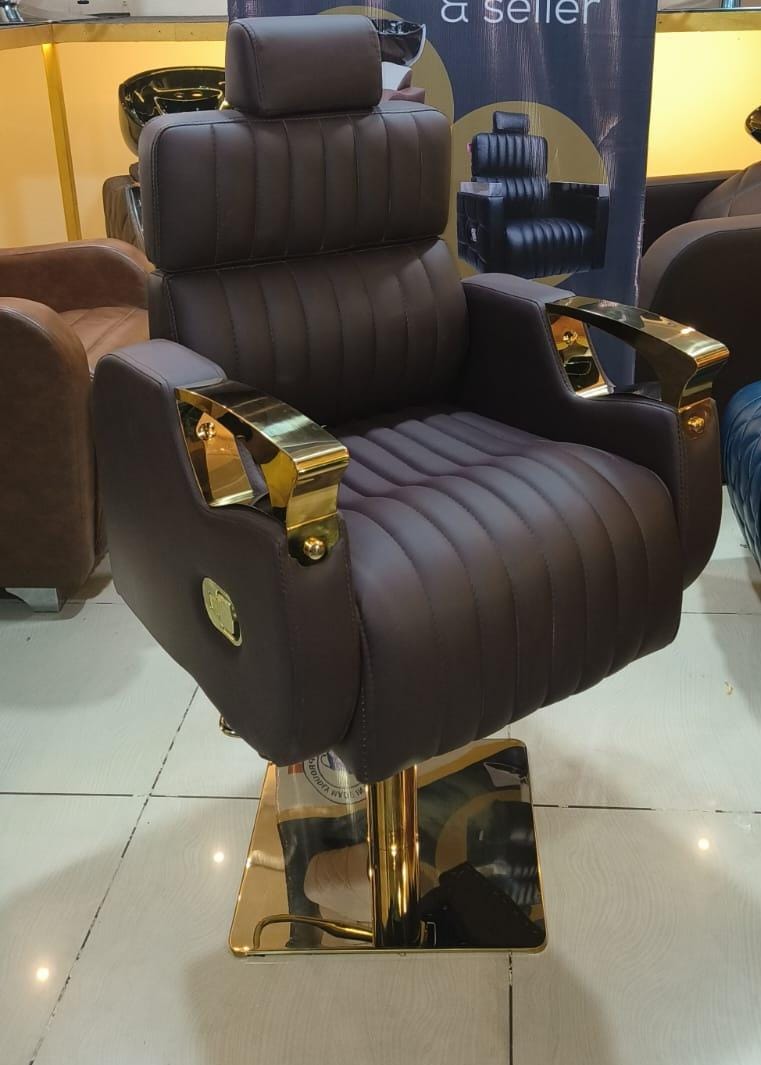 Steel Brown BRUT SALON CHAIR, p.u cushion/Professional, Synthetic Leather Imported.