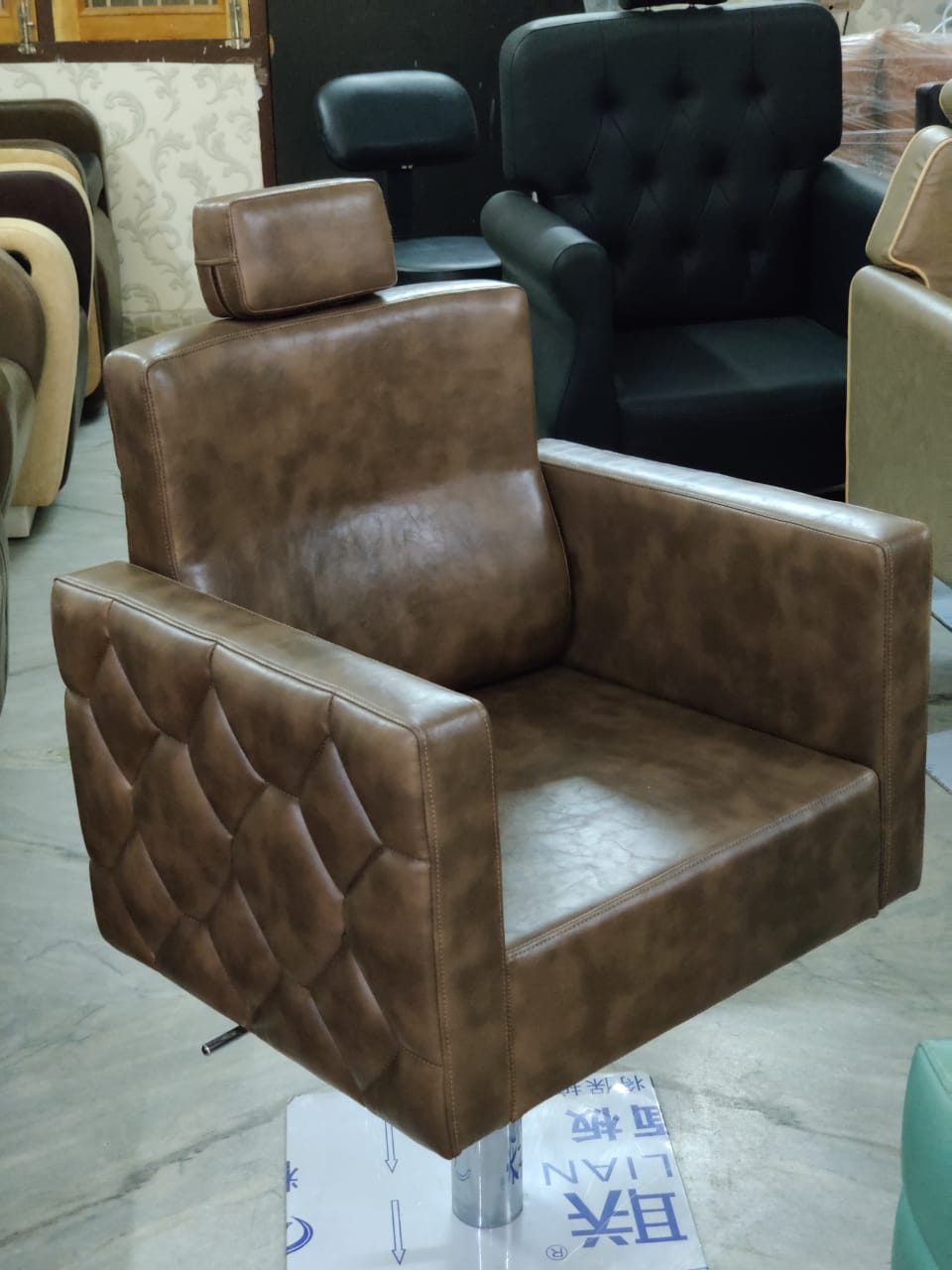 Steel Brown BRUT SALON CHAIR, p.u cushion/Professional, Synthetic Leather Imported.