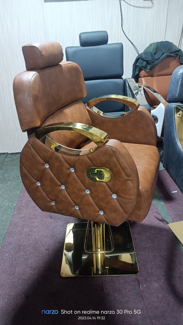 Steel Brown BRUT SALON CHAIR, p.u cushion/Professional, Synthetic Leather Imported.