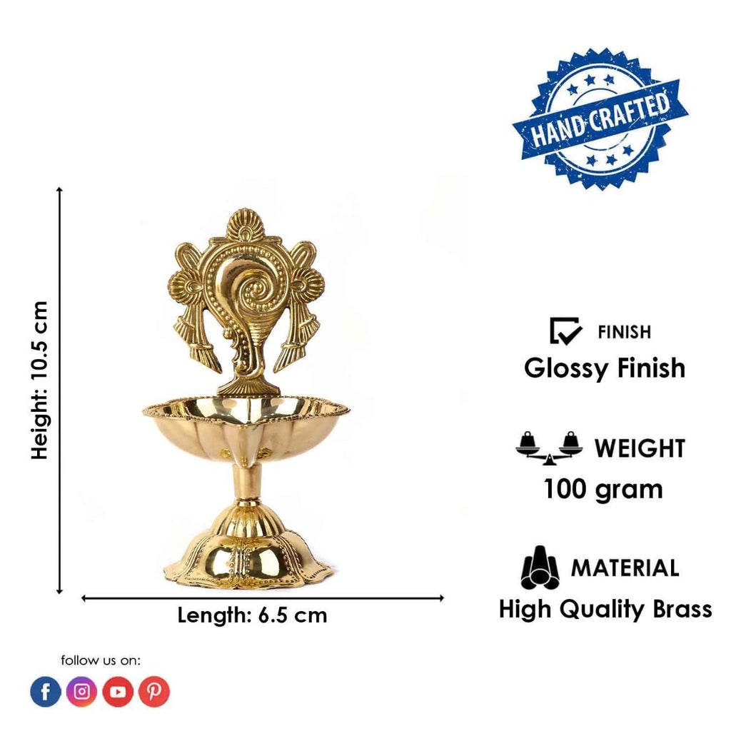 1 Pair of Designer 100% Pure Brass Shankh Chakra Diya