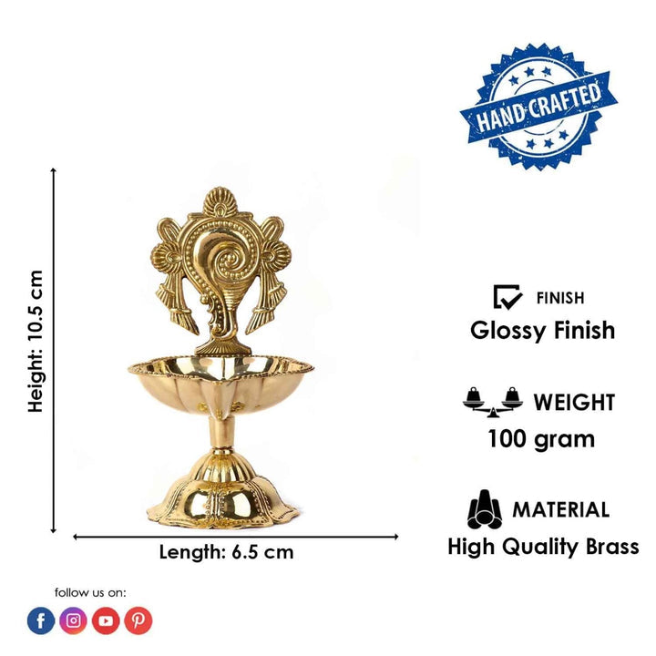 1 Pair of Designer 100% Pure Brass Shankh Chakra Diya