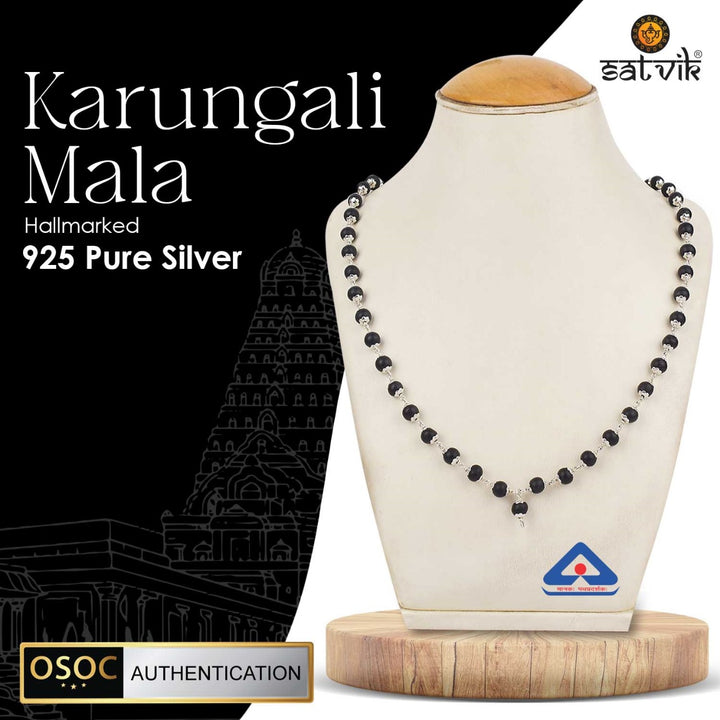 Govt. Lab Certified Original Ebony wood 925 Silver Caps Karungali Mala