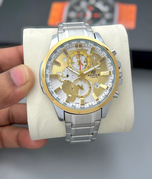 Casio Edifice Men's Chronograph Watch – Full Metal Case | Silver Dial | Steel Bracelet