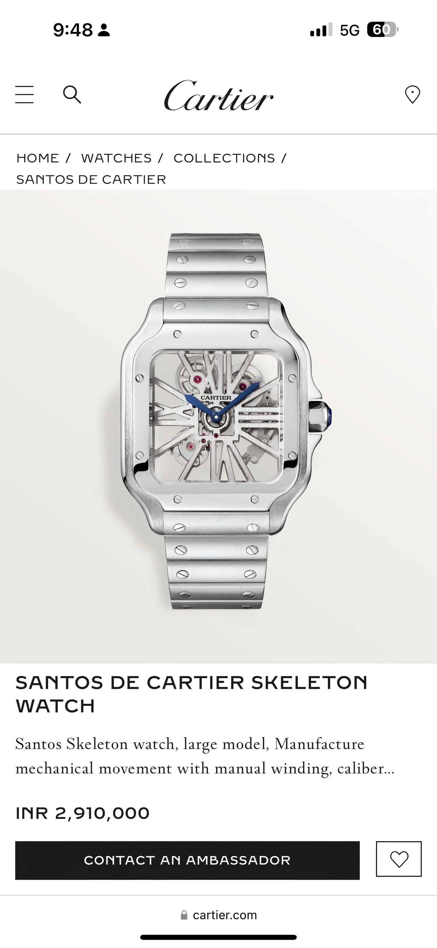 Luxurious Cartier Santos Skeleton timepiece