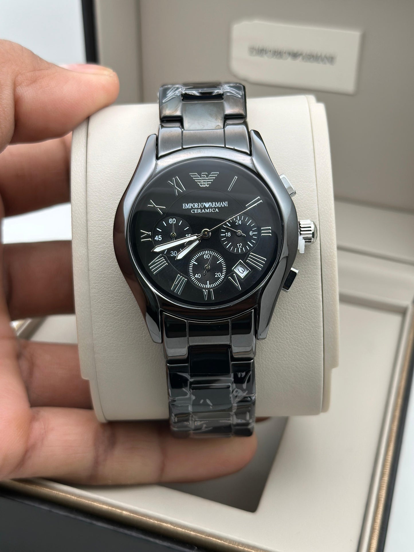 Armani men’s watch full ceramic all crono and date working