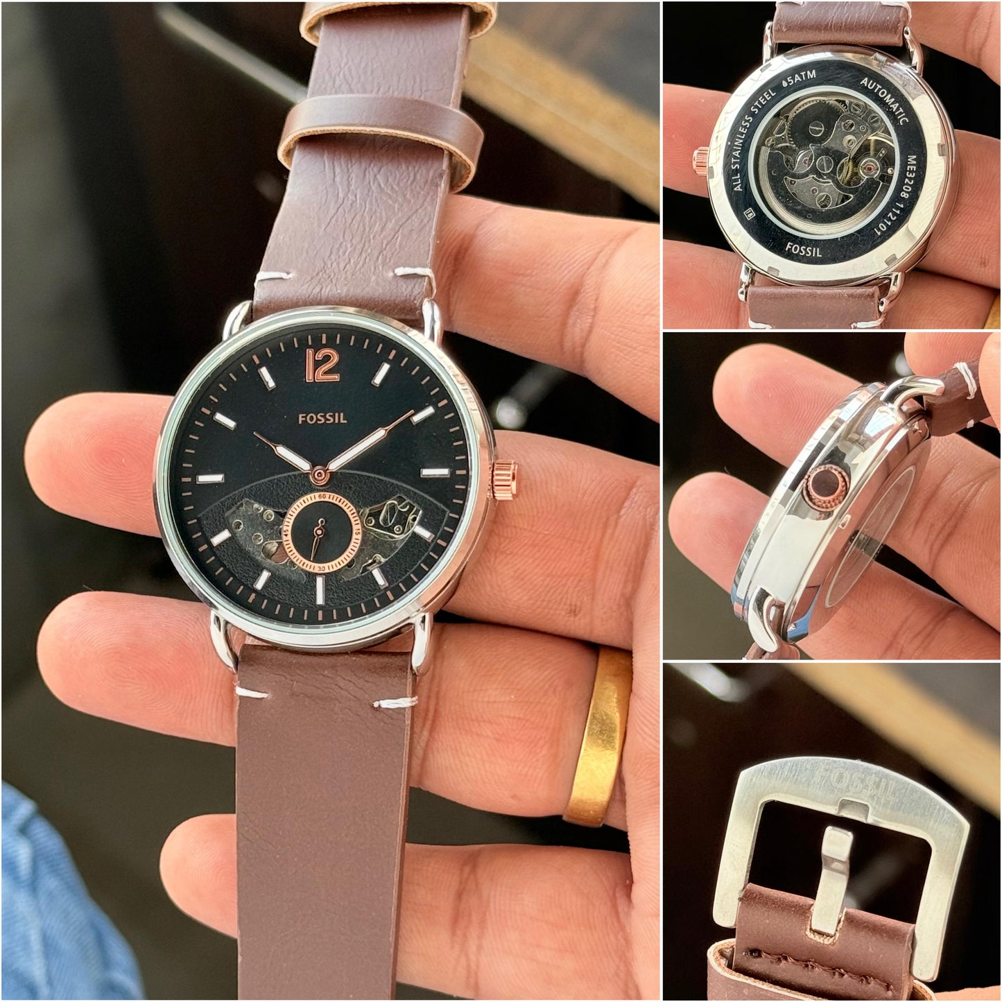 ✅ FOSSIL COMMUTER AUTOMATIC –SKELETON DIAL STYLE ✅Black Dial