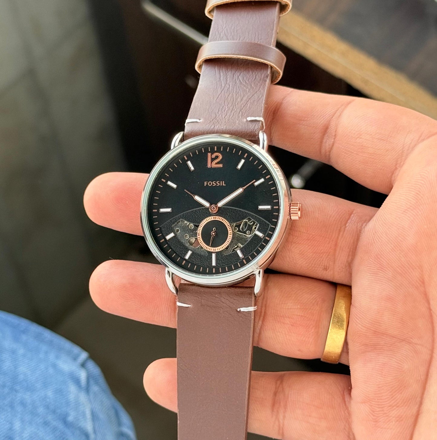 ✅ FOSSIL COMMUTER AUTOMATIC –SKELETON DIAL STYLE ✅Black Dial