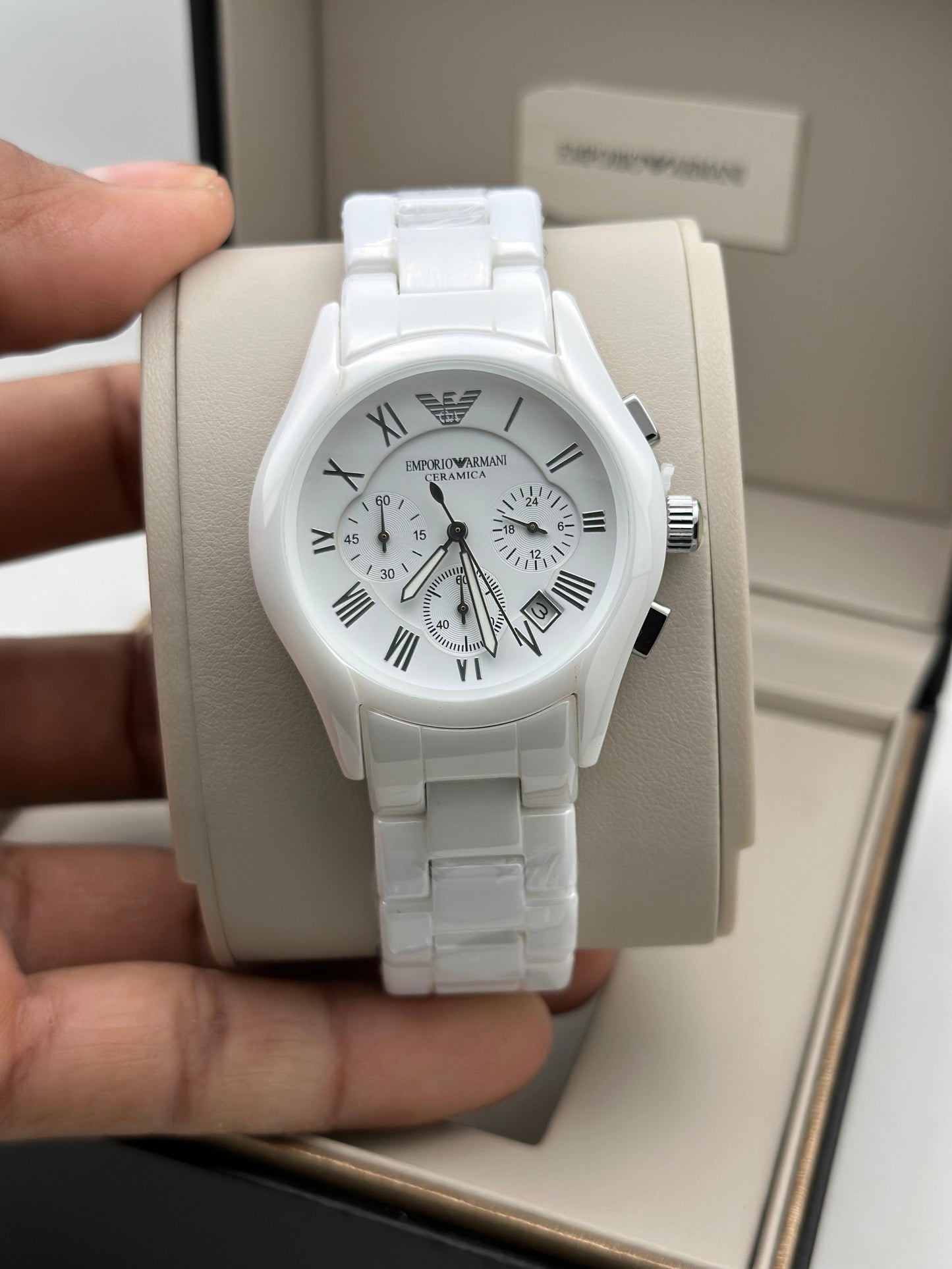 Armani men’s watch full ceramic all crono and date working