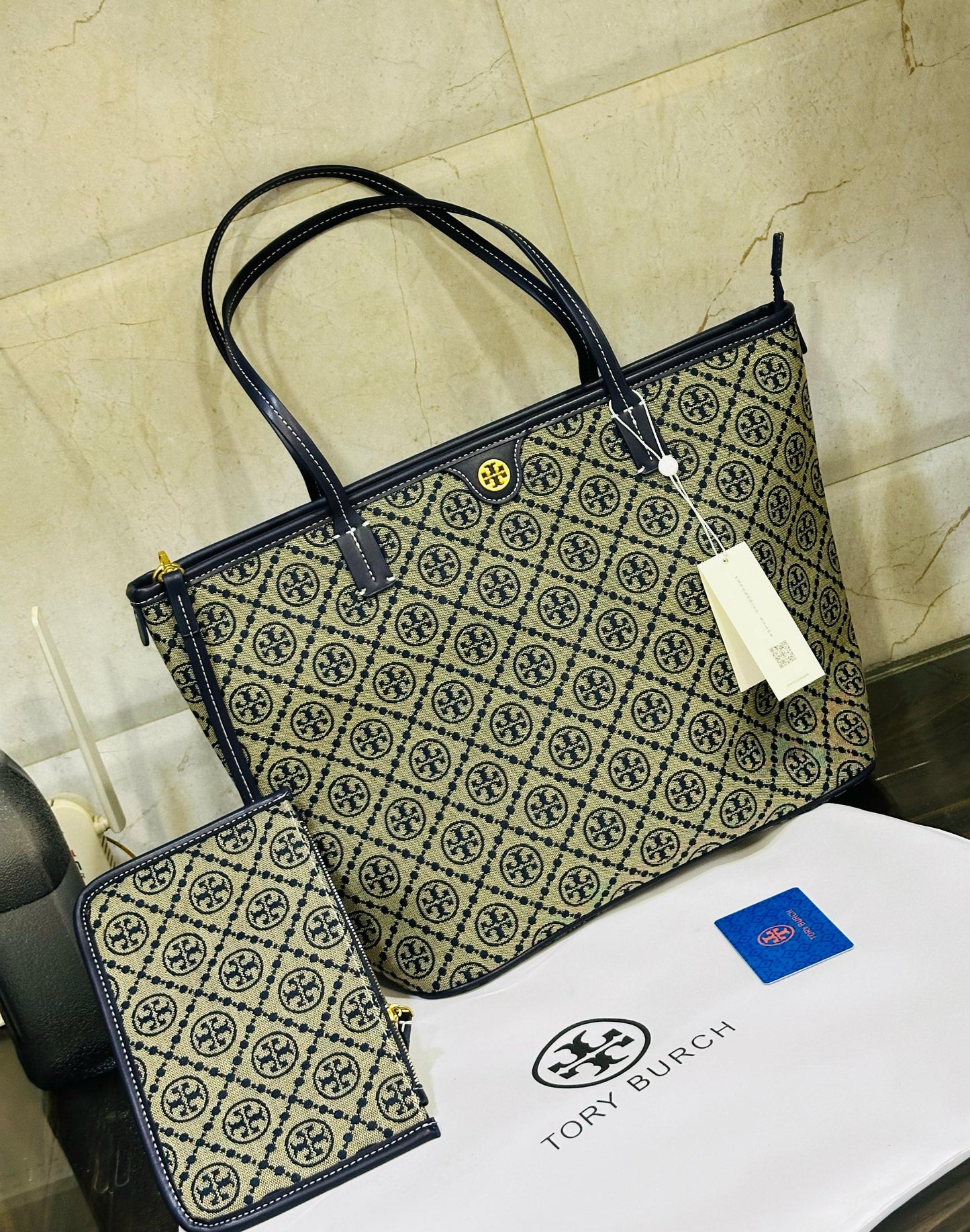 TORY T MONOGRAM ZIP TOTE