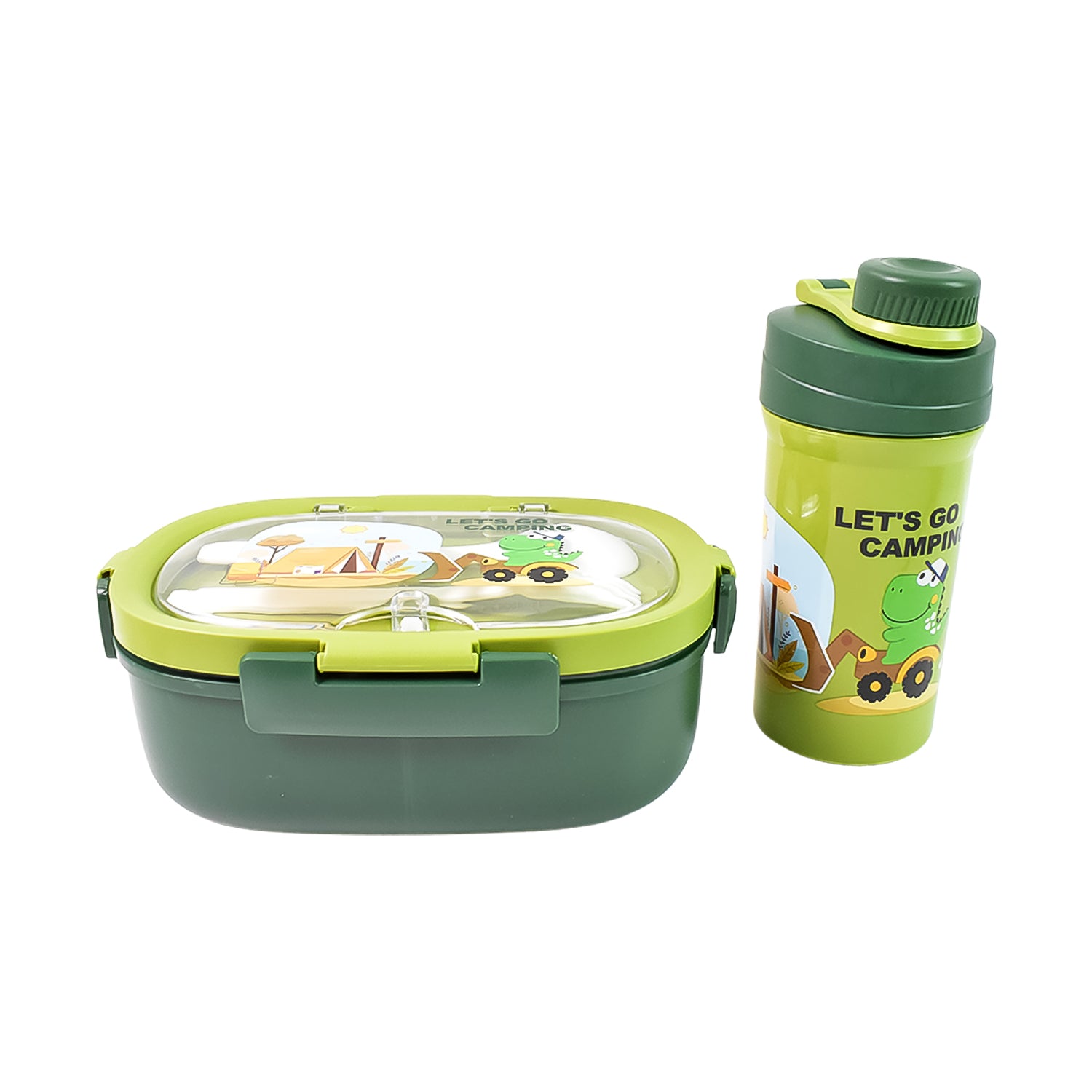 Plastic Lunch Box Leak Proof 3 Compartment With Bottle Spoon And Fork (1 Set) - Springkart 