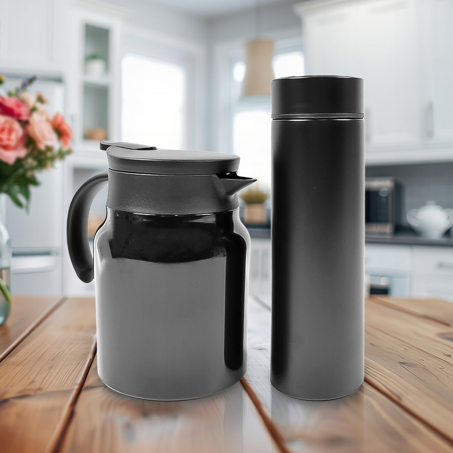 Thermal Coffee Carafe Tea Pot Water Bottles With Led Display (Bottle 500 Ml Pot 1000 Ml 2 Pc) - Springkart 