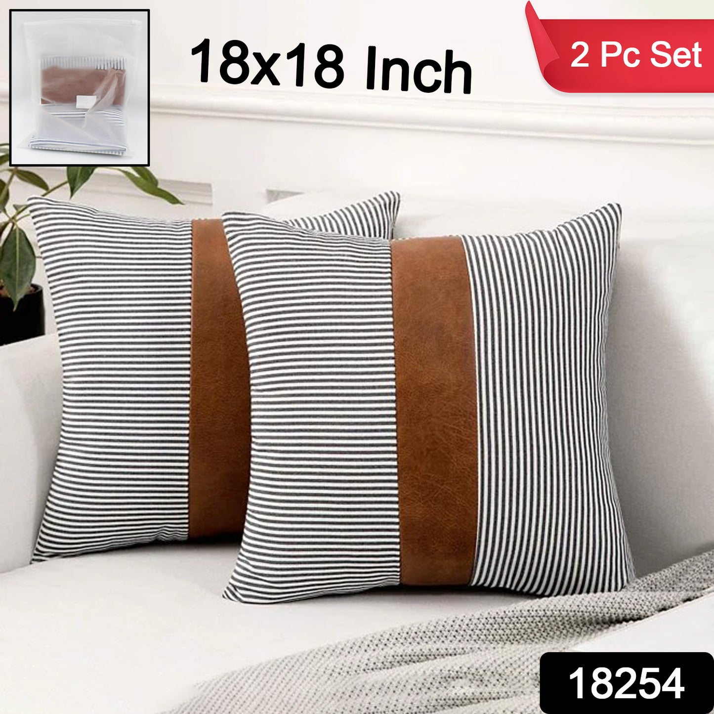 Pillow Covers Leather Cotton Cushion Covers (16 16 Inch 1 Pair 2 Pc) - Springkart 