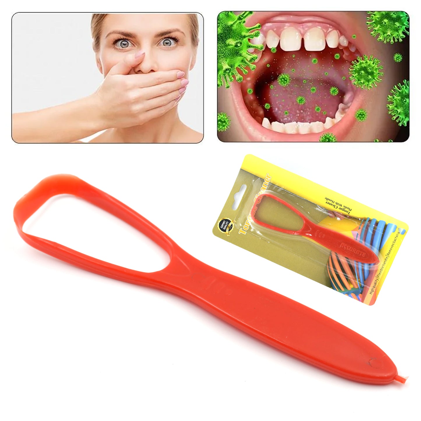 Plastic Tongue Cleaner For Kids Adults Tongue Scraper For Bad Breath Maintain Oral Hygiene For Daily Use For Fresh Breath Bacteria Removal Improved Taste Plastic With Handle Tongue Cleaner (1 Pc ) - Springkart 