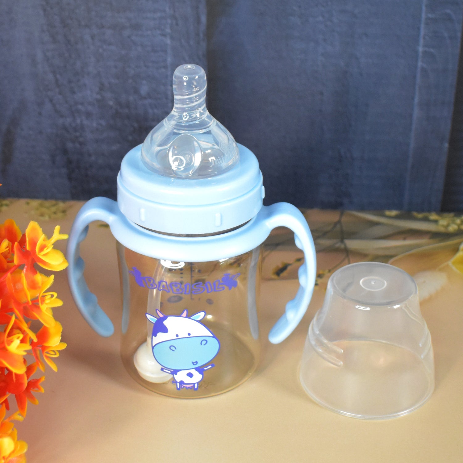 Plastic Baby Feeding Bottle With Handles Cleaning Brush Straw (180 Ml 1 Pc) - Springkart 