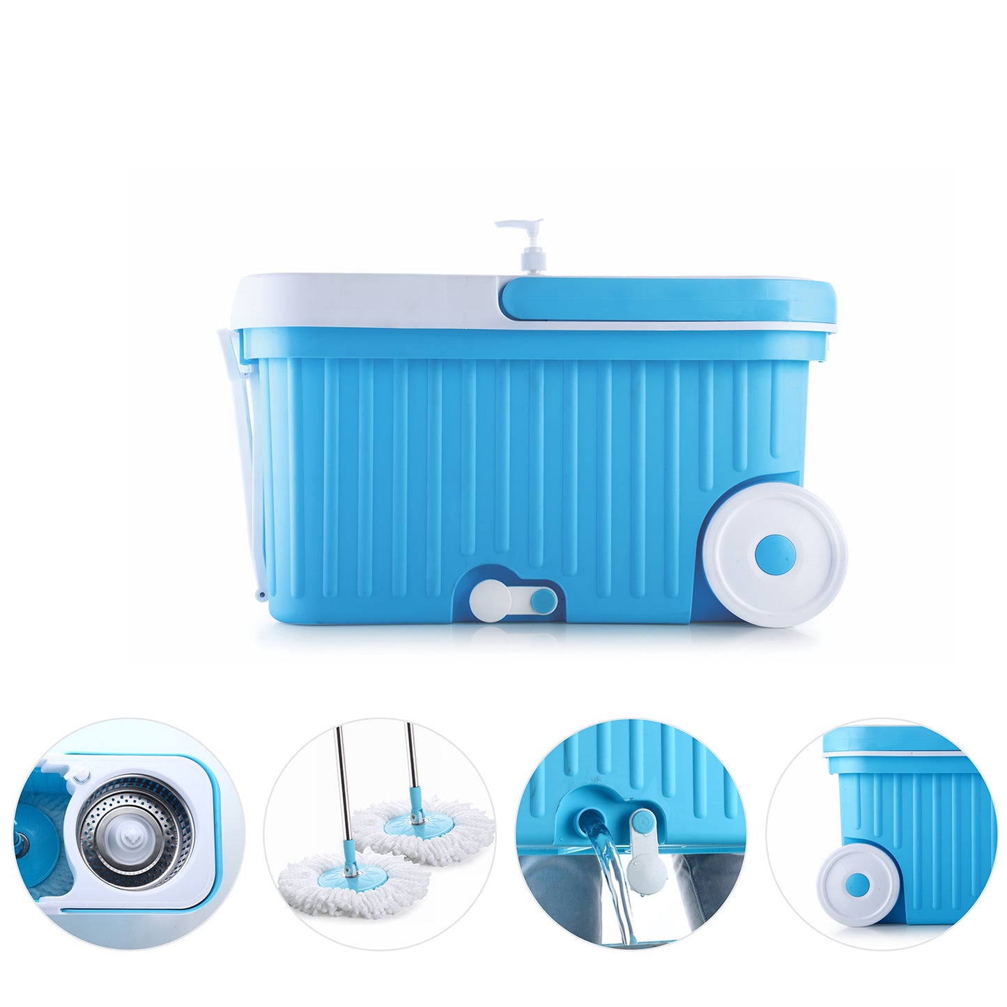 8712 Sporty Plastic Spin Mop With Bigger Wheels And Plastic Auto Fold Handle For 360 Degree Cleaning. - Springkart 