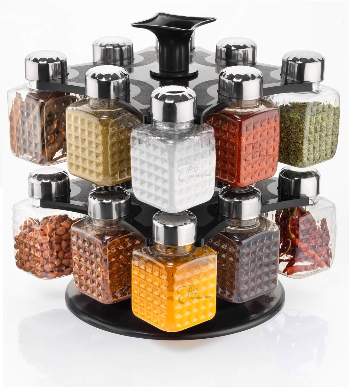 5503 All New Square 16 Bottle Design 360 Degree Revolving Spice Rack Container Condiment Pieces Set Square Small Container - Springkart 
