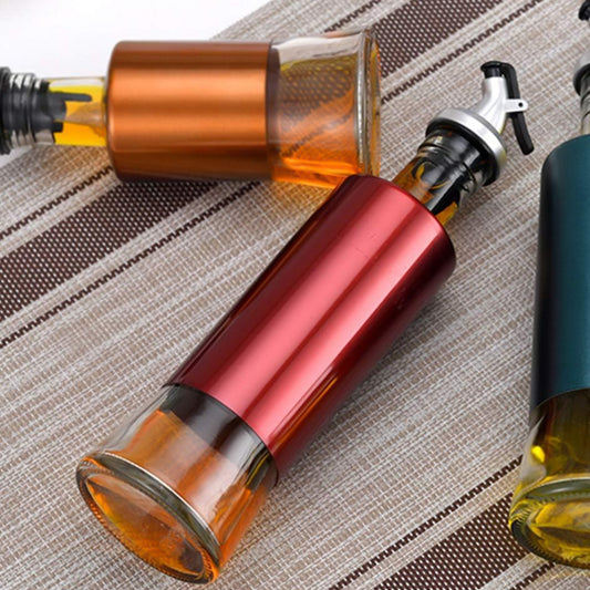 Glass Oil Dispenser With Plastic Covering Oil And Vinegar Bottle (300 Ml) - Springkart 
