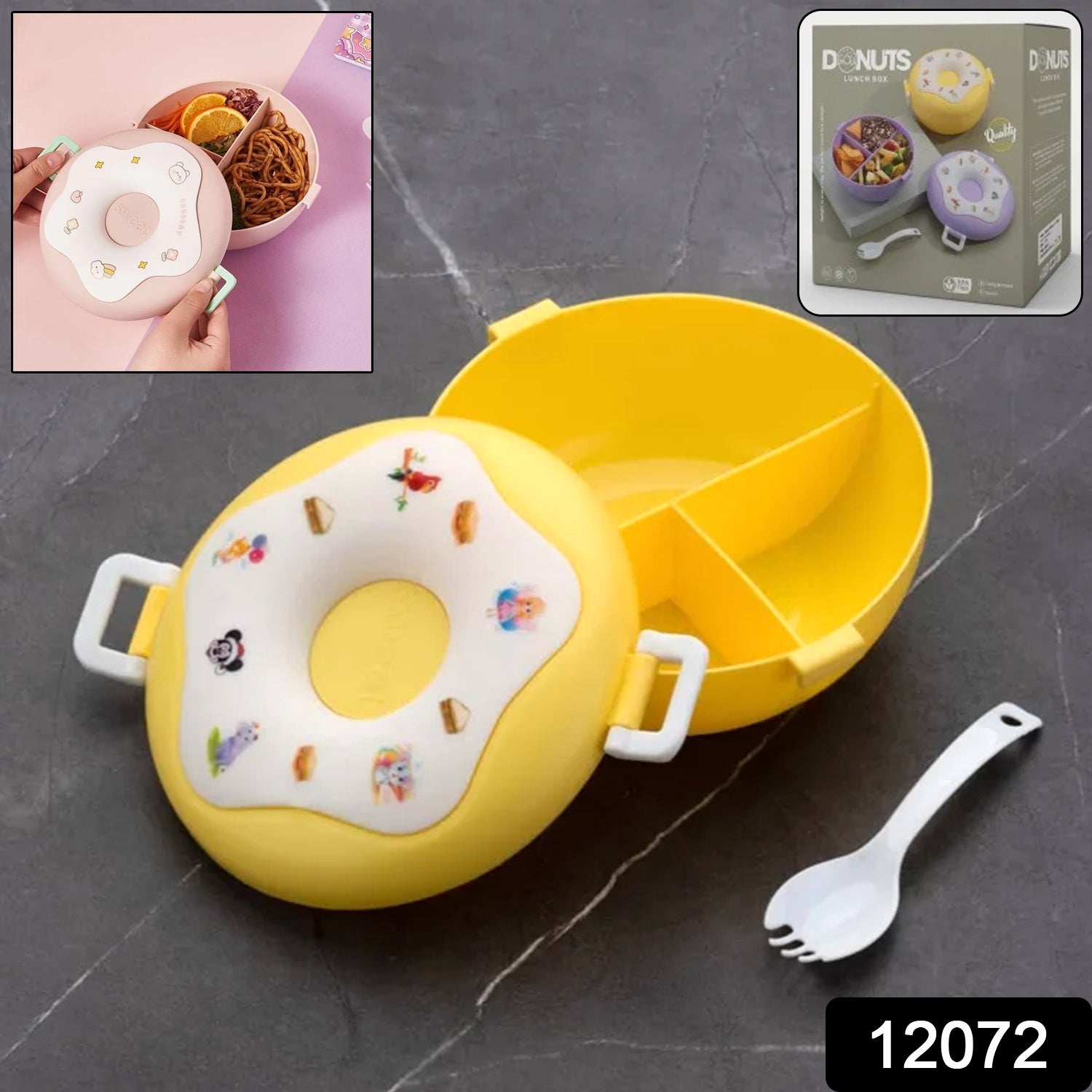 Donut Shaped Double Insulated 3 Compartment Lunch Box (1 Pc Mix Color) - Springkart 