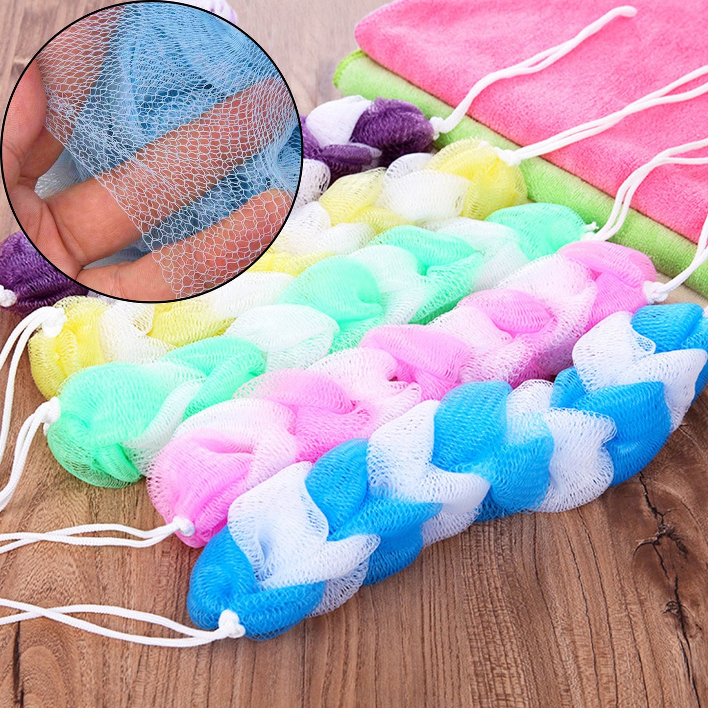 Hanging Bath Shower Long Loofah Sponge Pouf Body Scrubber Small Size (Pack Of 6) - Springkart 