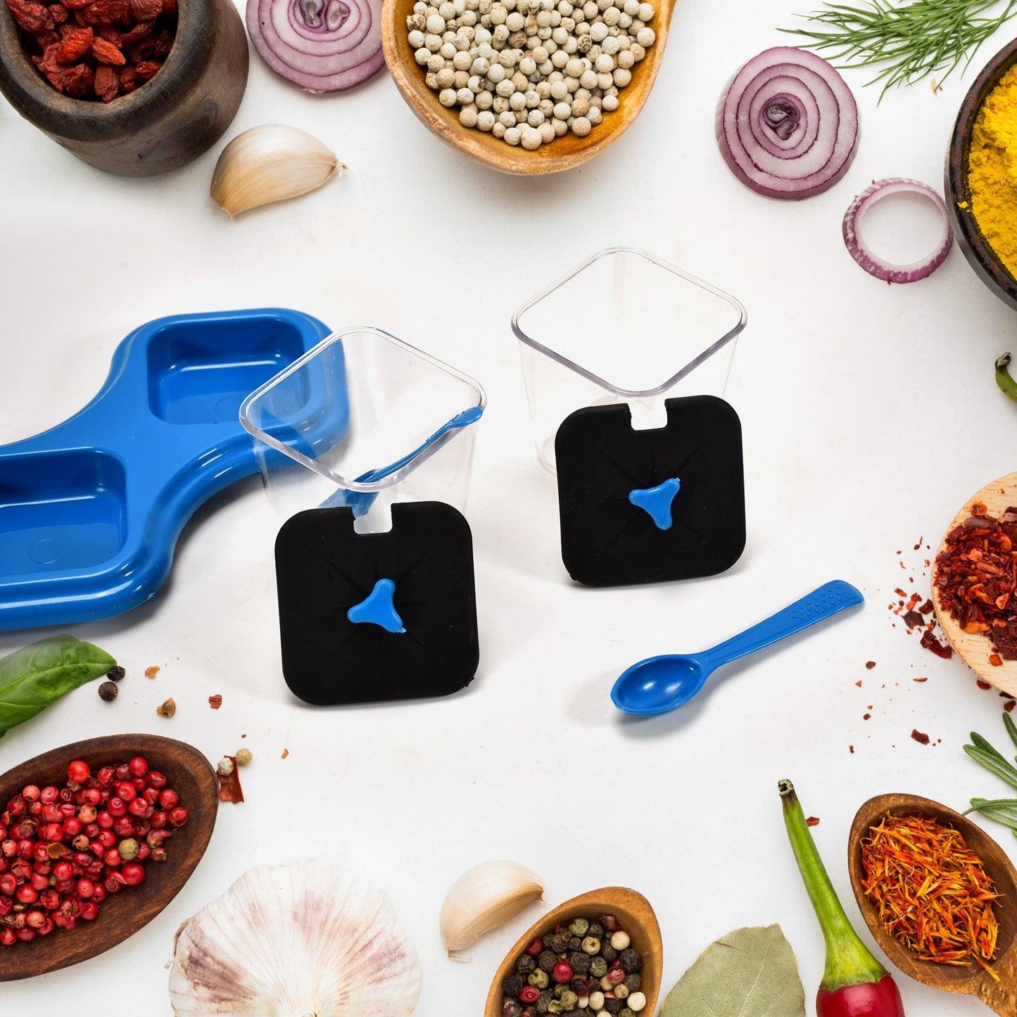 0148 Dining Table Stand 2 Pcs Pickle Jar Spice Tray Spoons Virgin Plastic Kitchen Storage Container Serving Salt Pepper Sauces Chutney Masala Mukhwas Aachar - Springkart 