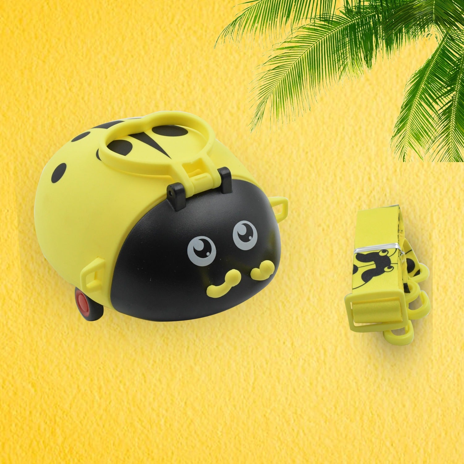 8822 Cute Plastic Bug Shape Water Bottle With Adjustable Shoulder Strap 4 Wheel Straw Portable Drinking Cup Water Bottle For Kids Water Bottle Return Gift For Kids Water Bottle With Straw School Kinds Water Bottle (1 Pc) - Springkart 