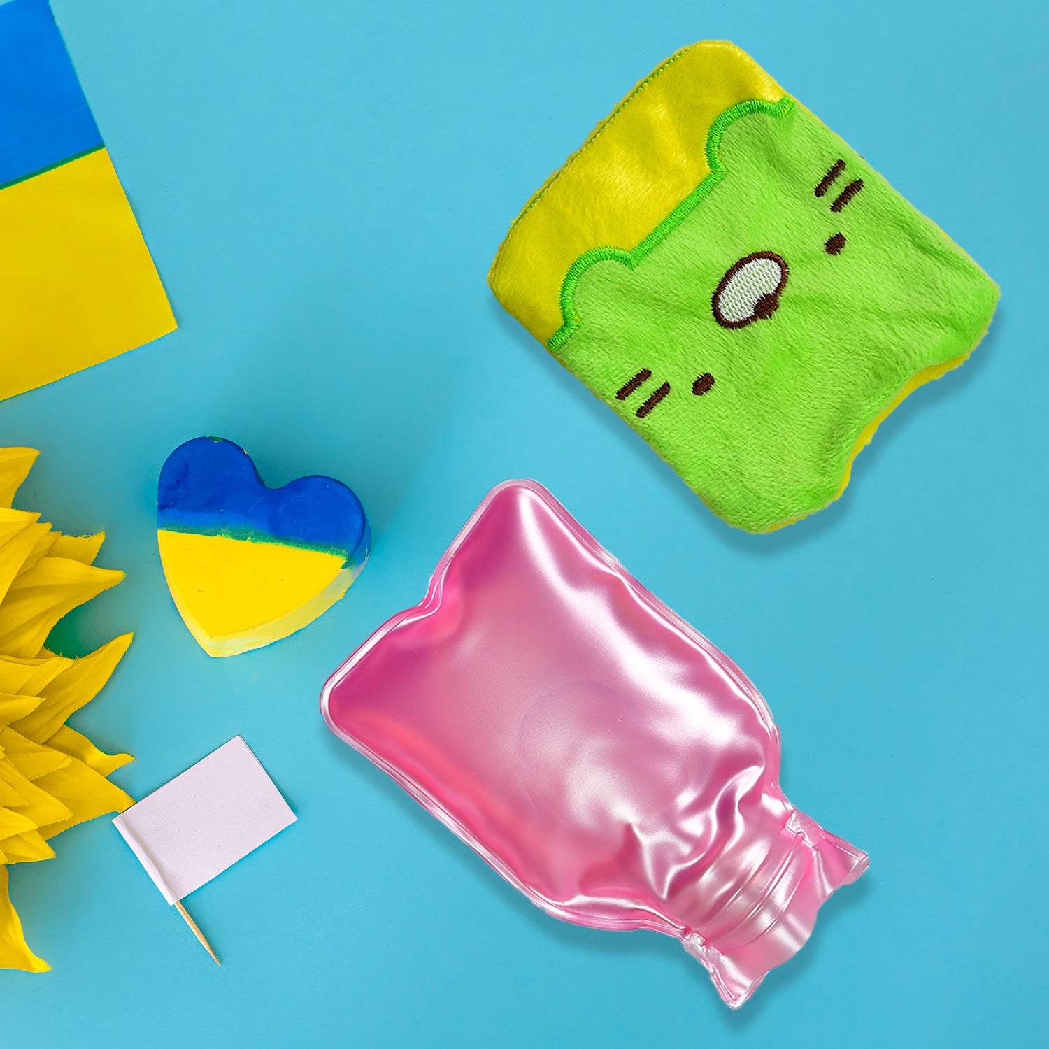 6514 Green Kitty Small Hot Water Bag With Cover For Pain Relief Neck Shoulder Pain And Hand Feet Warmer Menstrual Cramps. - Springkart 