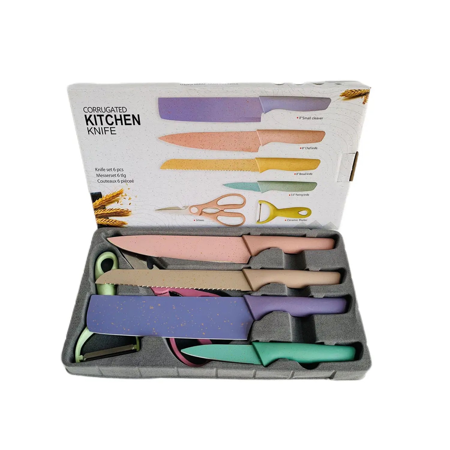 2948a Professional Colorful Kitchen Knives Set Of 6 Pieces Non-stick Blades With High Carbon Stainless Steel Sharp Kitchen Cutting Knives Set For Slicing Paring And Cooking Chef Kitchen Knives Set - Springkart 