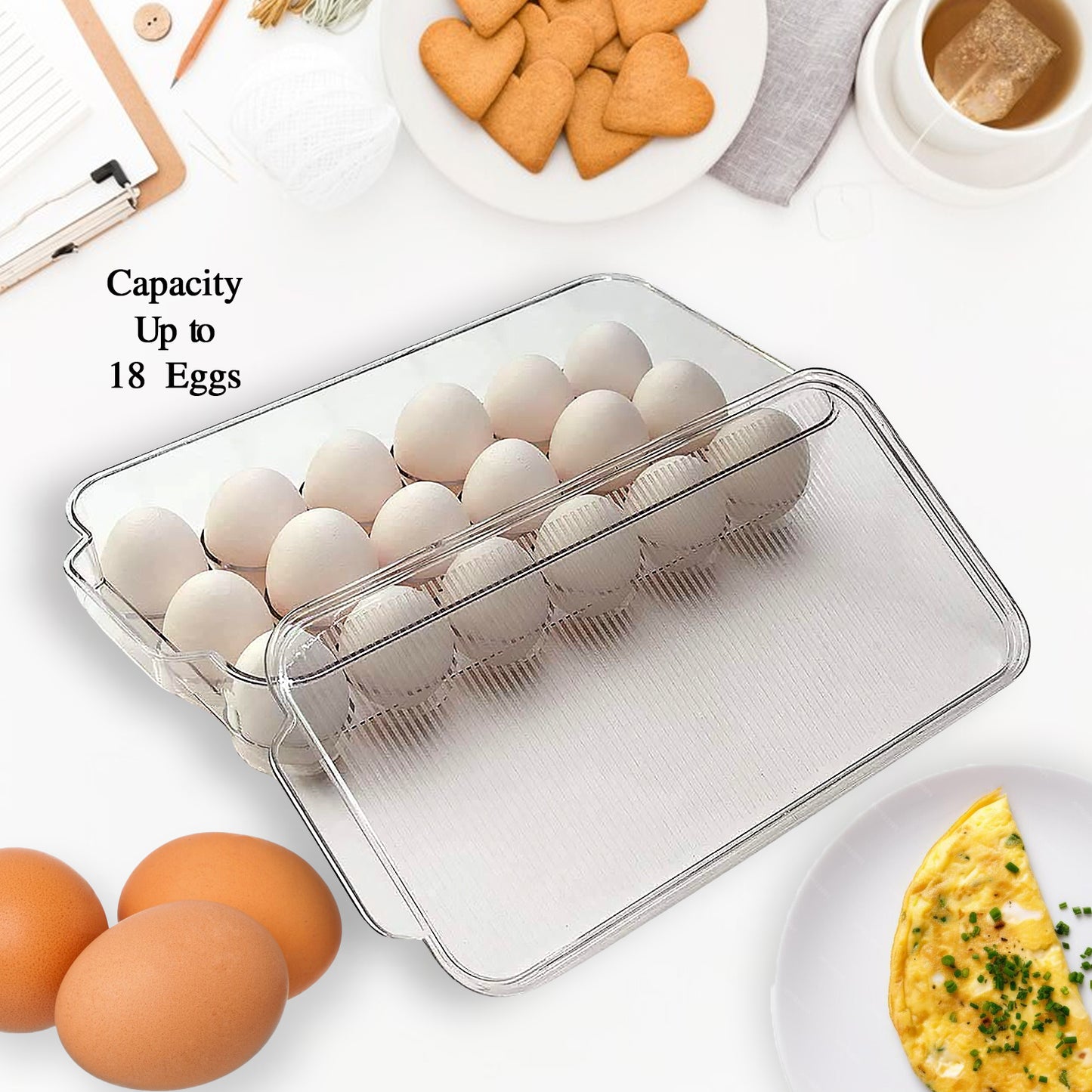 Plastic 18 Cavity Egg Storage Box Or Egg Trays For Refrigerator With Lid Handles High Quality Rectangular Egg Tray Box For 18 Egg (1 Pc) - Springkart 