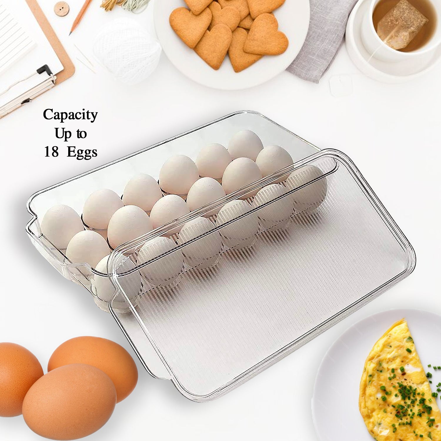 Plastic 18 Cavity Egg Storage Box Or Egg Trays For Refrigerator With Lid Handles High Quality Rectangular Egg Tray Box For 18 Egg (1 Pc) - Springkart 