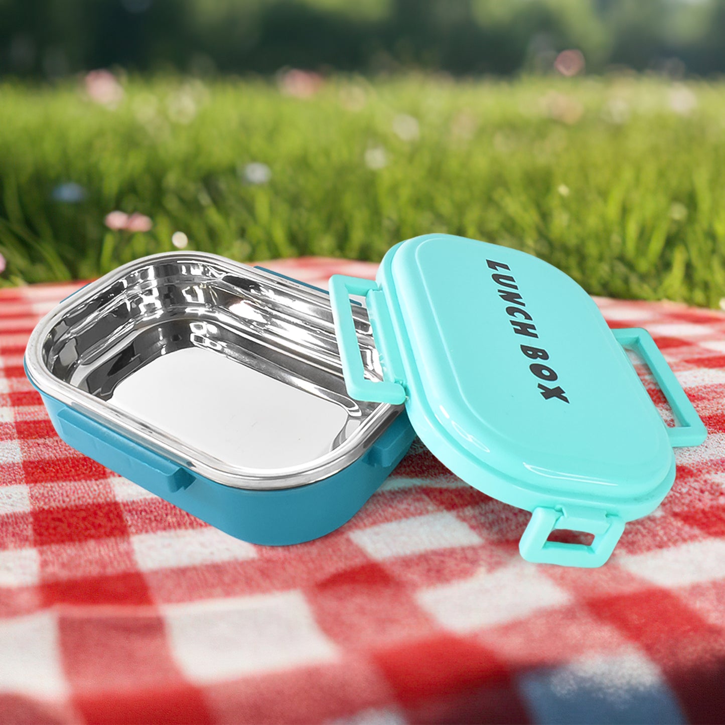 3 In 1 Spicy Bite Stainless Steel Lunch Box With Plastic Small Box Spoon (1 Set) - Springkart 