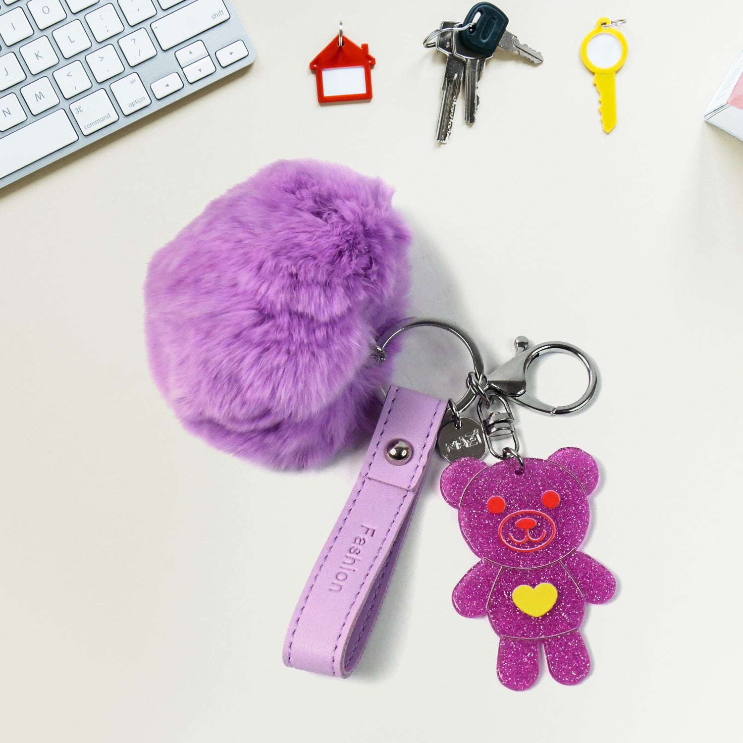 Cute Cartoon Keychain With Fluffy Pom (1 Pc) - Springkart 
