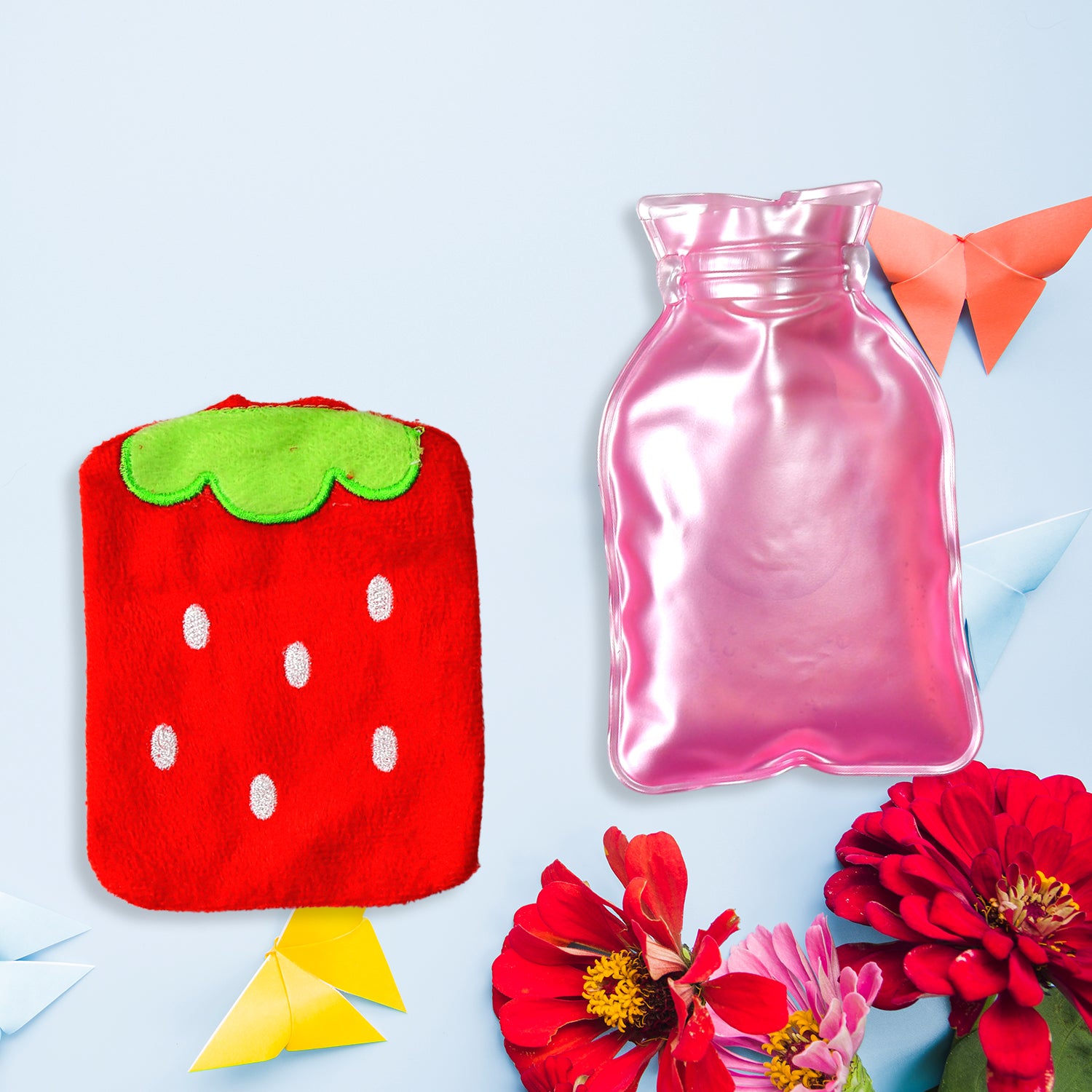 6516 Strawberry Small Hot Water Bag With Cover For Pain Relief Neck Shoulder Pain And Hand Feet Warmer Menstrual Cramps. - Springkart 