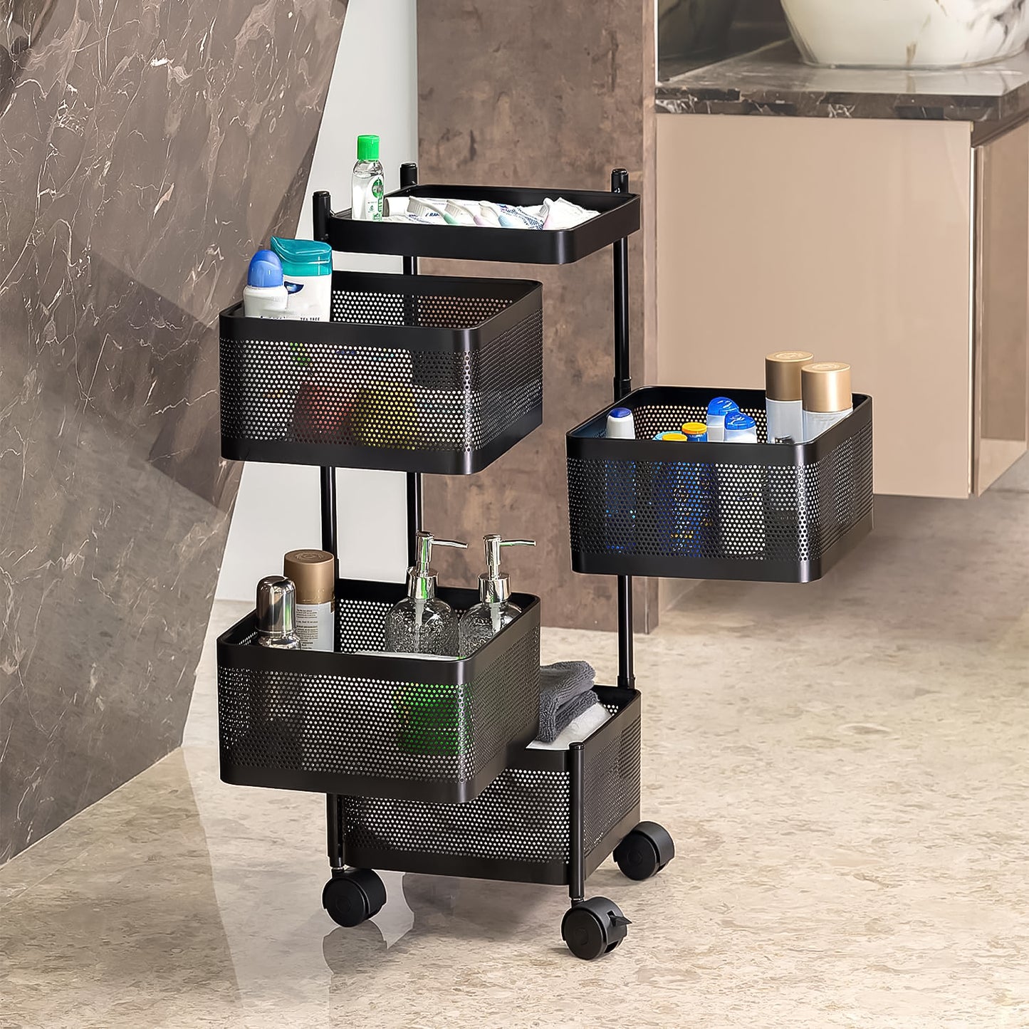 Metal Square High Quality Kitchen Trolley With Wheels (4 Layer 1 Pc) - Springkart 