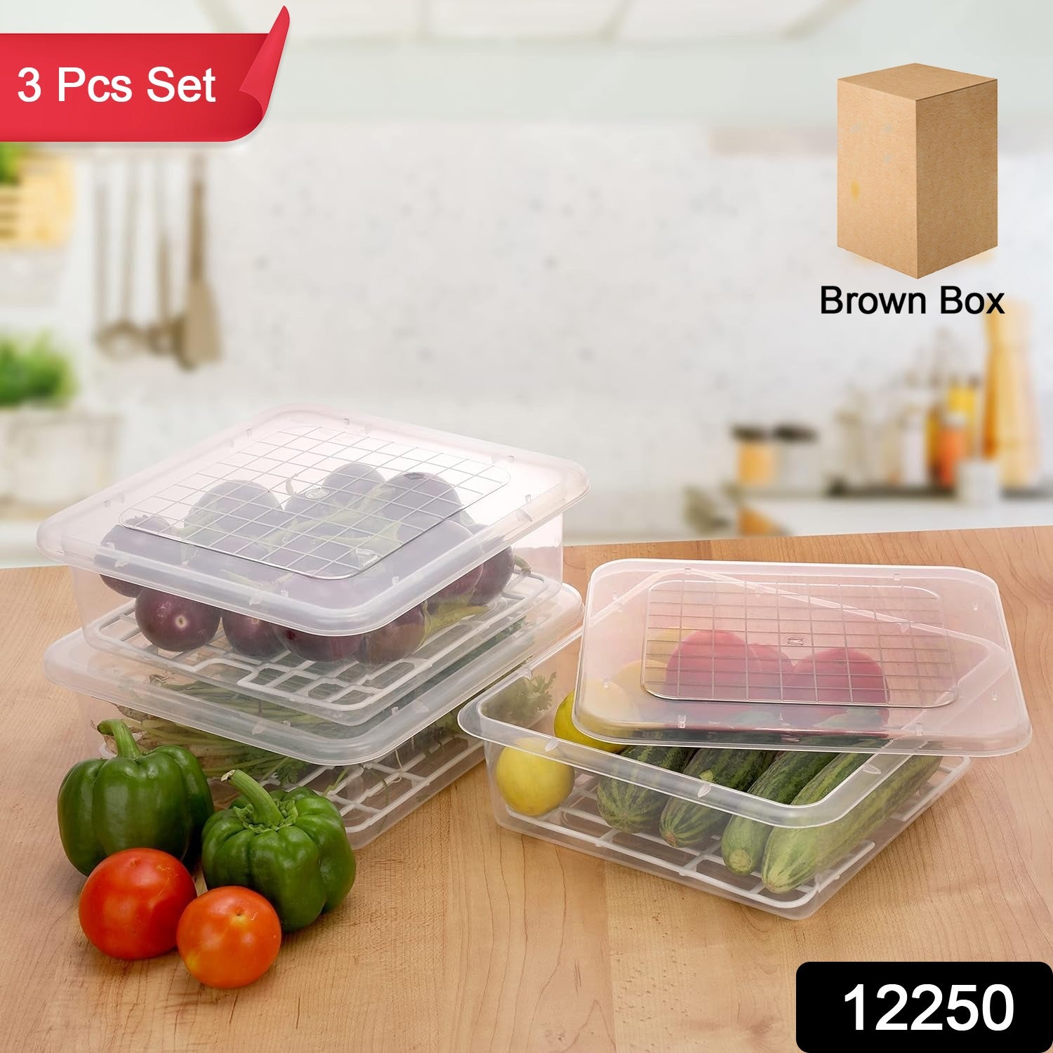 Plastic Food Storage Containers With Removable Drain Tray And Lid (3 Pcs Set) - Springkart 