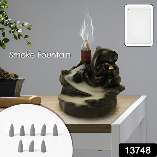 Smoke Fountain Ganesha Idol Decoration Items With 8 Pc Backflow Incense Cones Sticks (1 Pc) - Springkart 