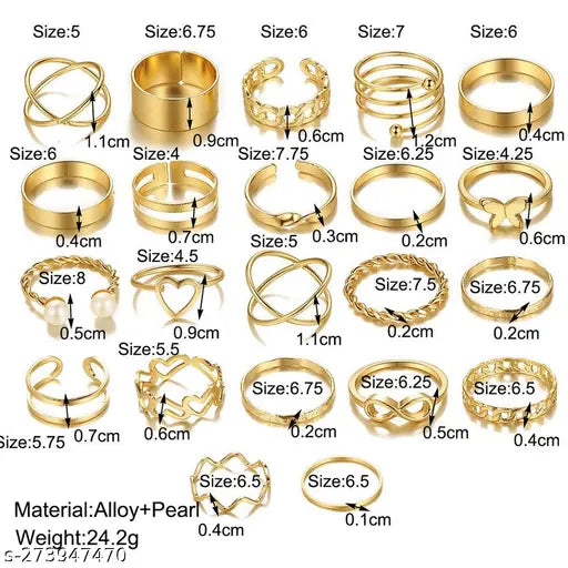 Women Gold Plated Contemporary Stackable Rings Set of 23pcs