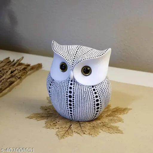 Modern Classy Lucky Owl Resin Art Figure Showpiece -(Pack of 1, White)