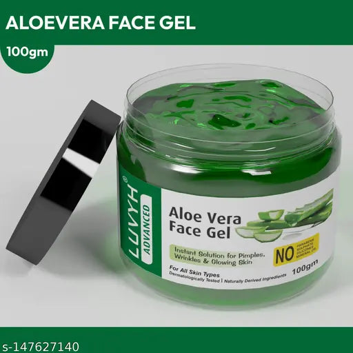 Pure and Organic Aloe Vera Extract Facial Gel for Skin Whitening, Face Moisturizing used for Face, Body, and Hair. It gives Over Night Glow, Extra Shine to hairs. Face Care Gel, Skin Care Gel, Hair Mask, Sunscreen, It helps in fighting Sunburn, Acne Aloev