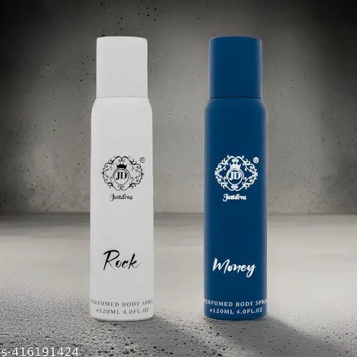 Just Diva Long Lasting No Gas Deodorants Combo Pack for Men And Women - Rock & Money Body Spray (Pack of 2, 120ml Each)